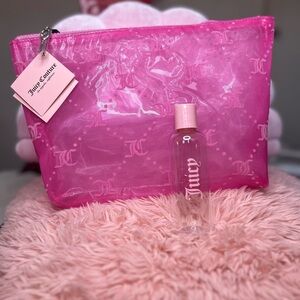 •NWT• Hot pink sheer lace Large Makeup bag w/ travel toilet bottle